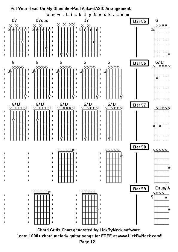 Chord Grids Chart of chord melody fingerstyle guitar song-Put Your Head On My Shoulder-Paul Anka-BASIC Arrangement,generated by LickByNeck software.